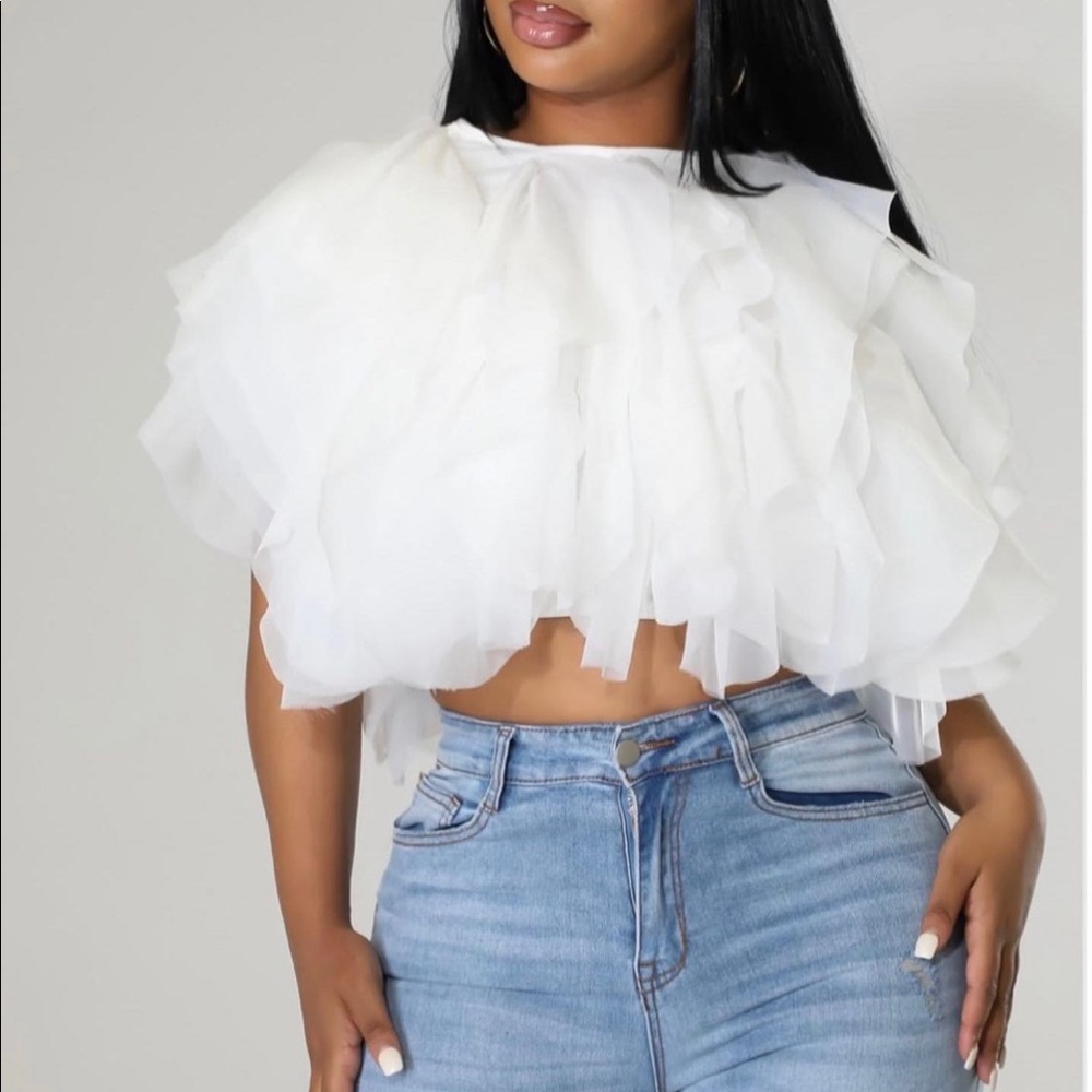 White ruffle top
